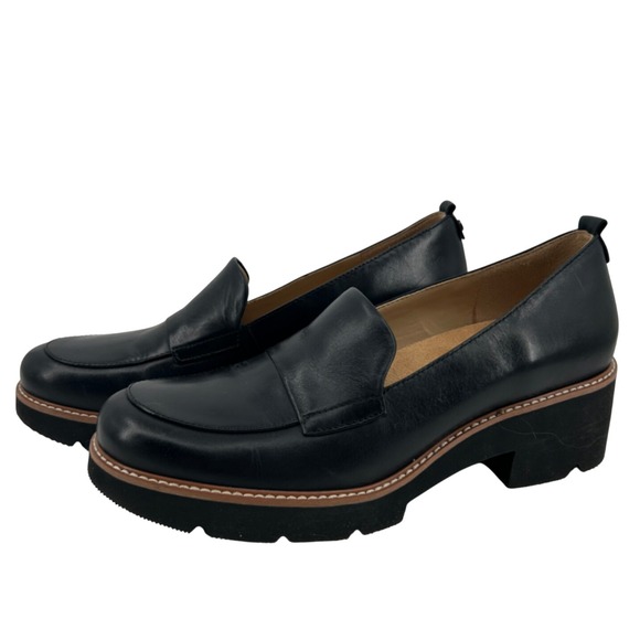 Naturalizer Darry Black Leather Loafer Platform Block Heel Lug Sole Wms 11 Shoes - Picture 1 of 9